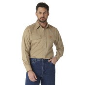 Wrangler FR Long Sleeve Twill Work Shirt in Khaki